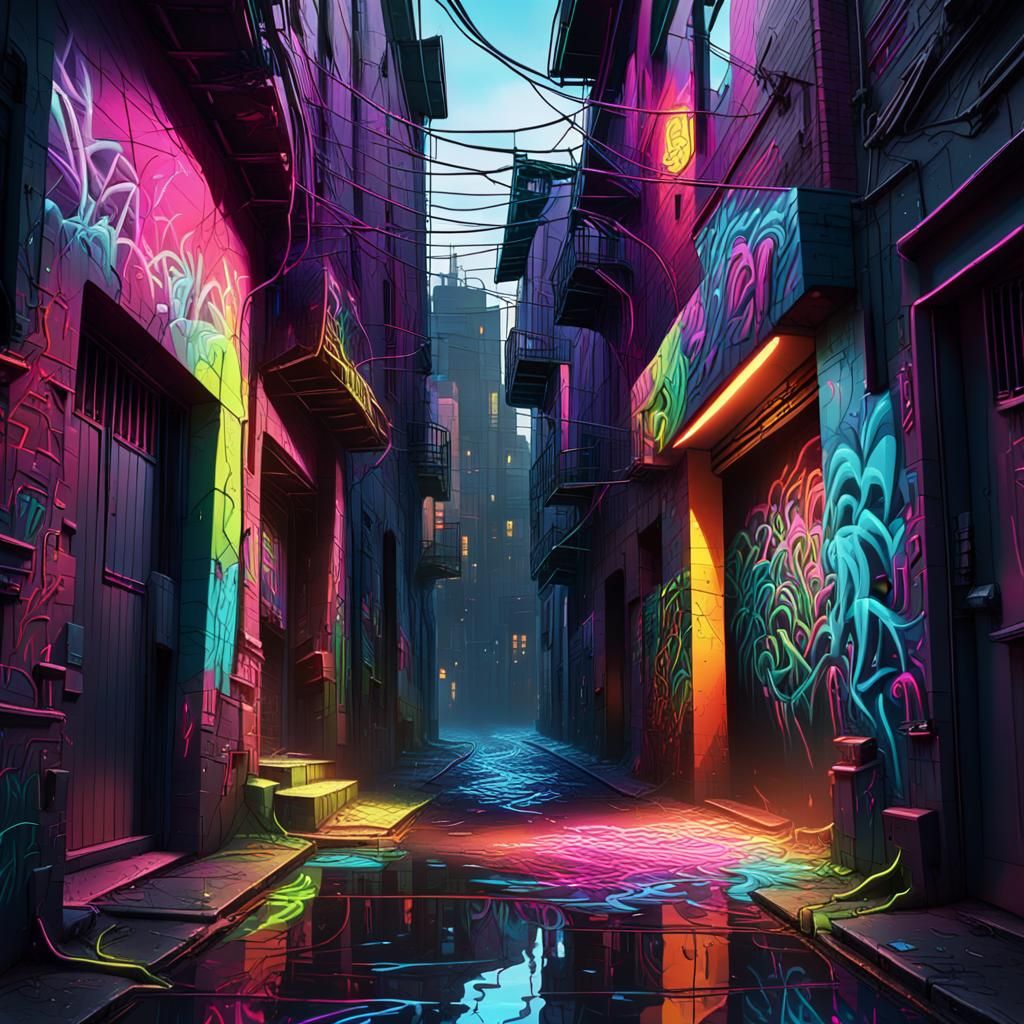 Neon Graffiti Alley Concept Art in Unreal Engine
