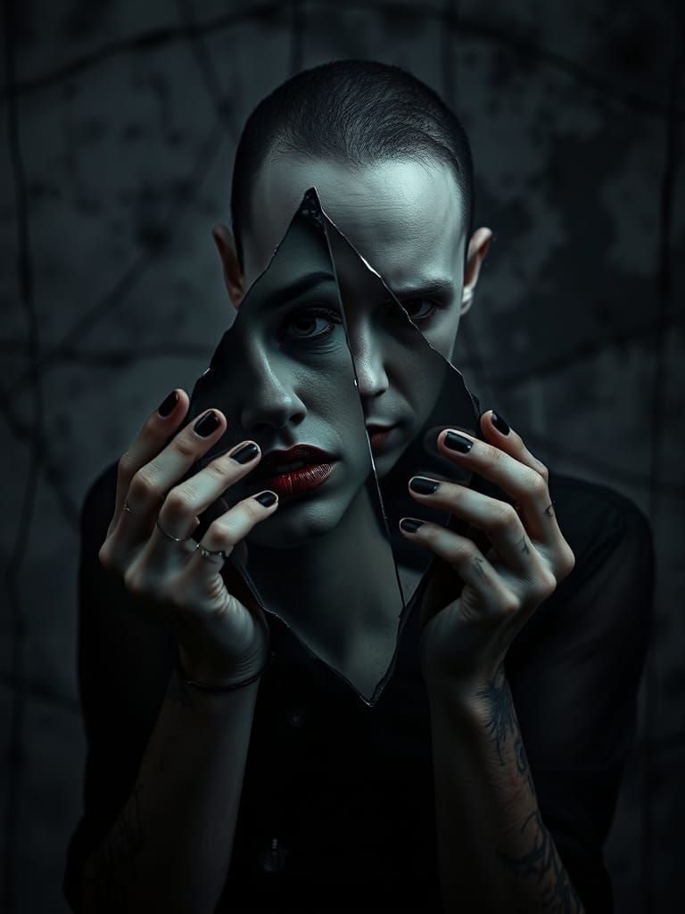 Haunting Gothic Portrait with Mirror Shard