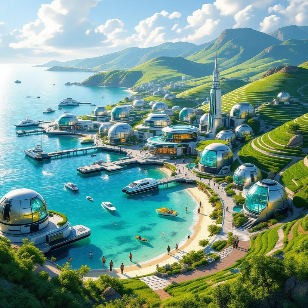 Coastal Settlement on Aurelia, Digital Matte Painting