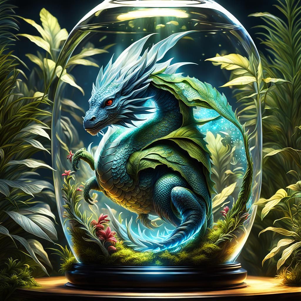 Mythological Creature in Terrarium: Digital Fantasy Art