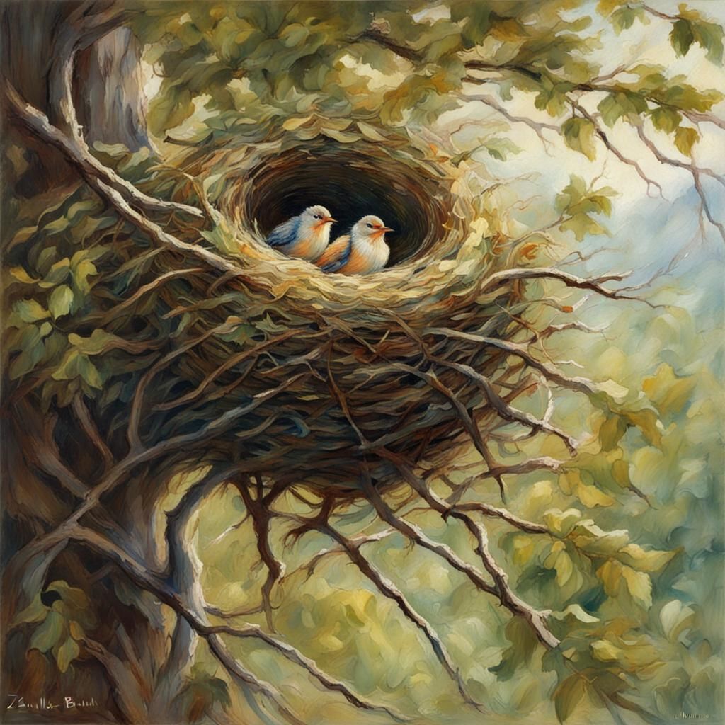 Vintage Bird Nest Illustration