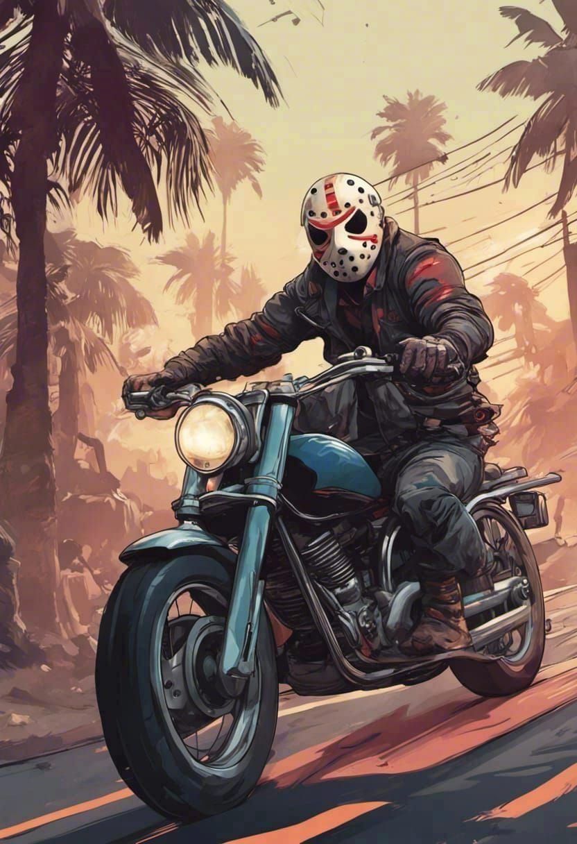 Jason Vorhees Rides Motorcycle: Hyperrealistic Octane Render