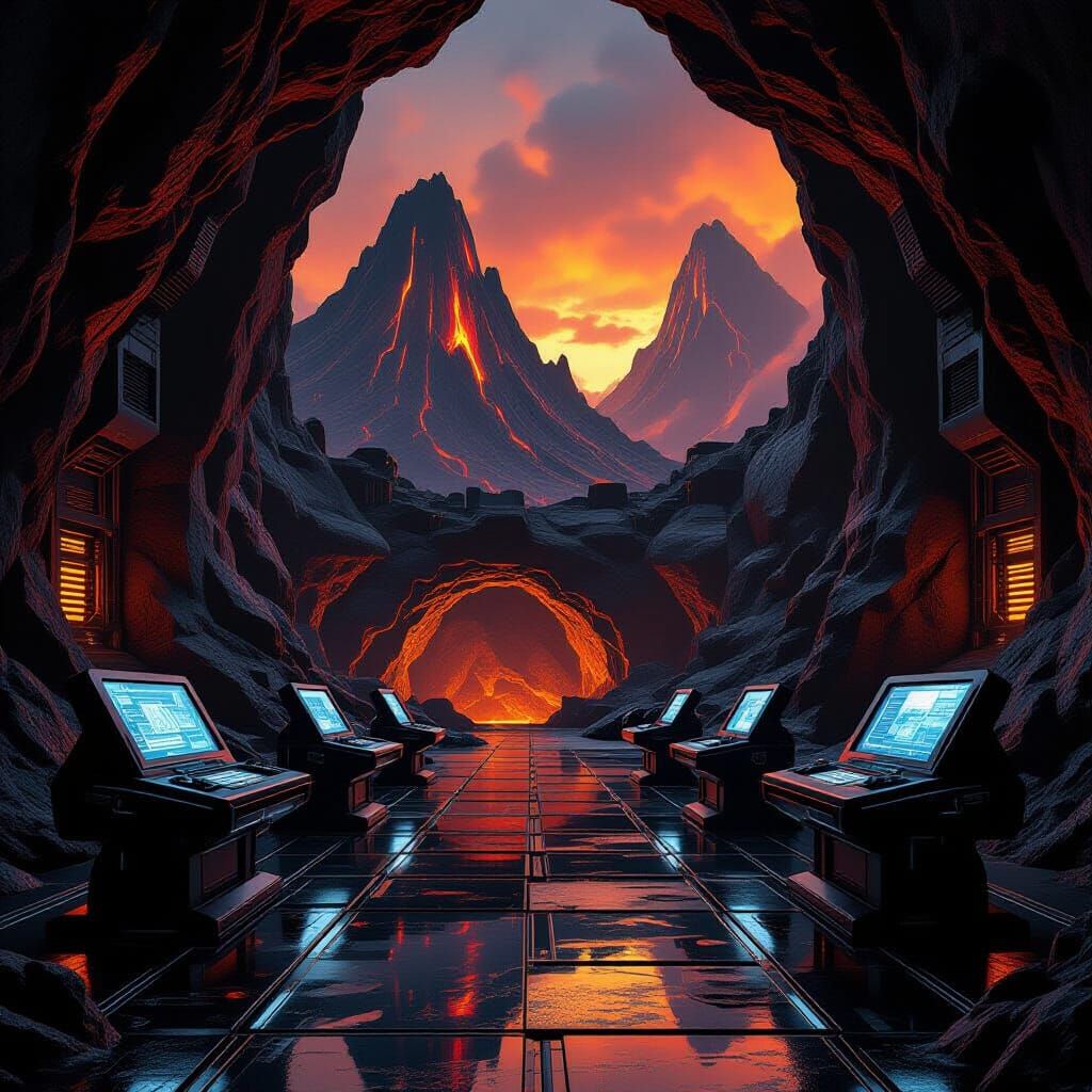 Futuristic Supervillain Lair in Volcanic Mountain