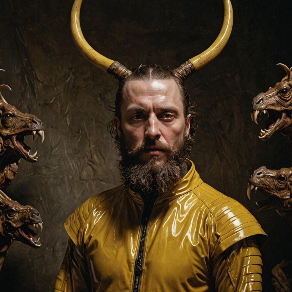 Viking in Yellow Rubber Suit, Photorealistic Art
