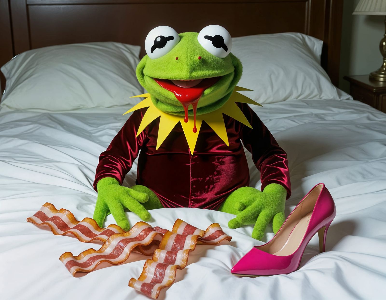 Kermit the Frog as Evil Stuffed Toy with Bacon