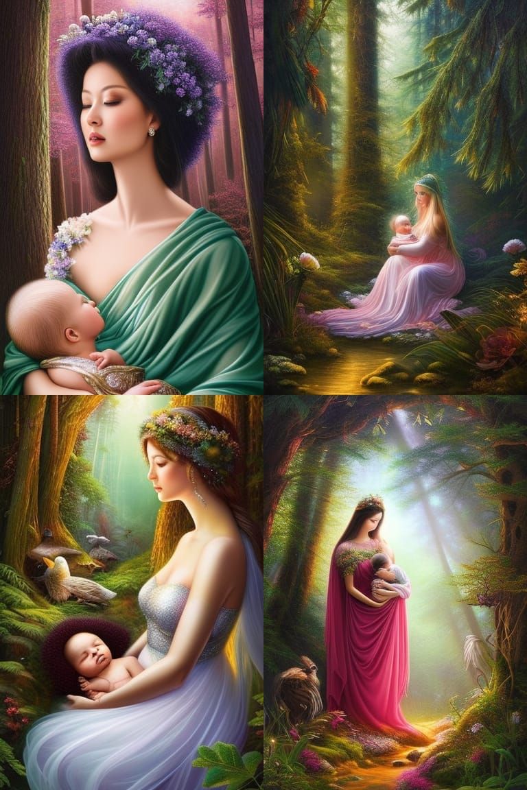 Nature Goddess Lullaby: Hyperrealistic Forest Illustration