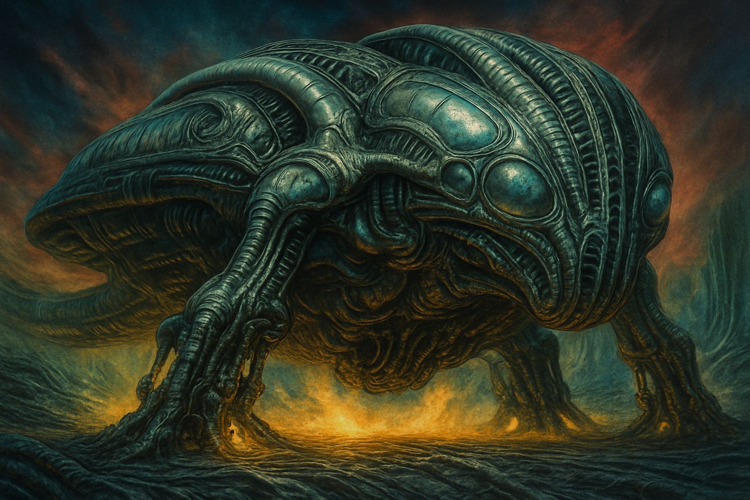 Alien Spaceship Landing in Sci-Fi Comic Style