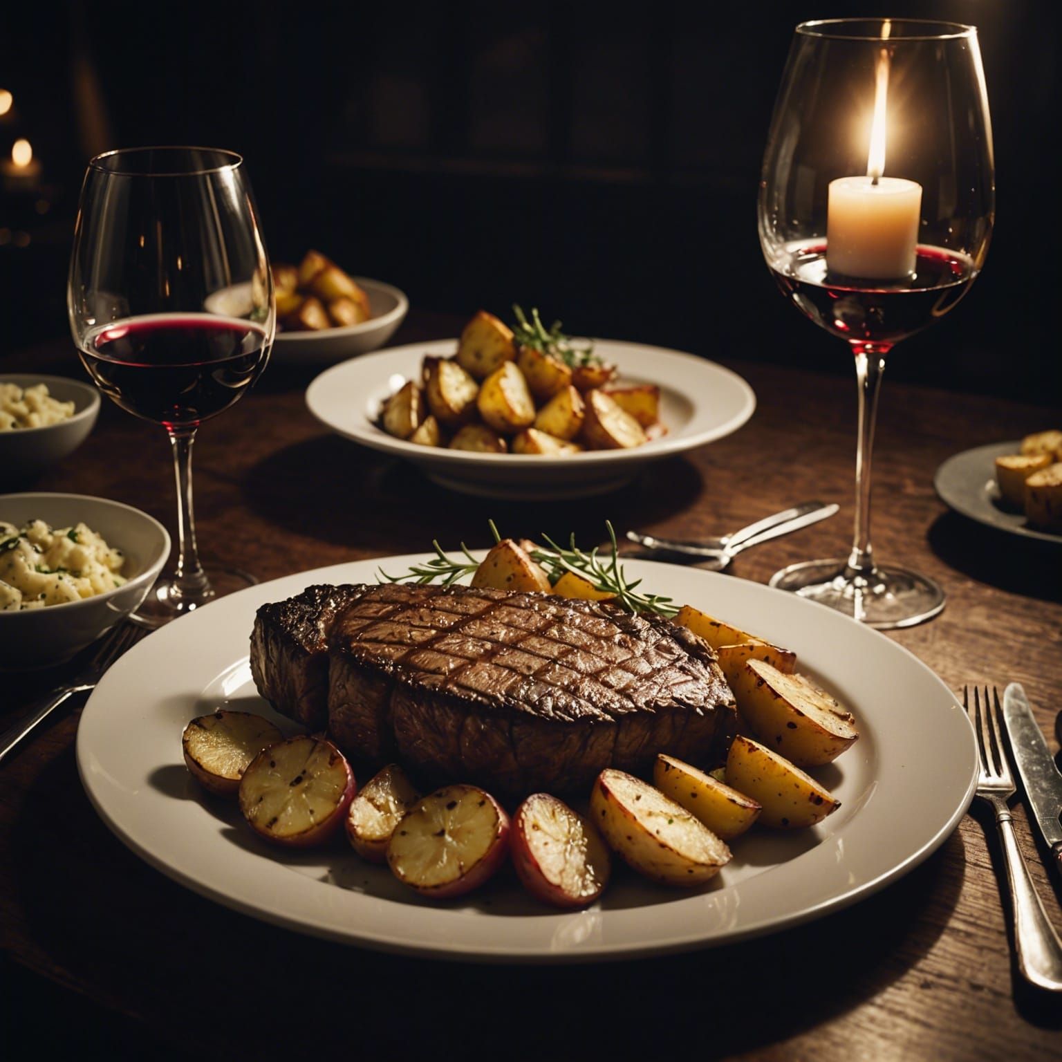 Delicious Steak Dinner in Cinematic Lighting