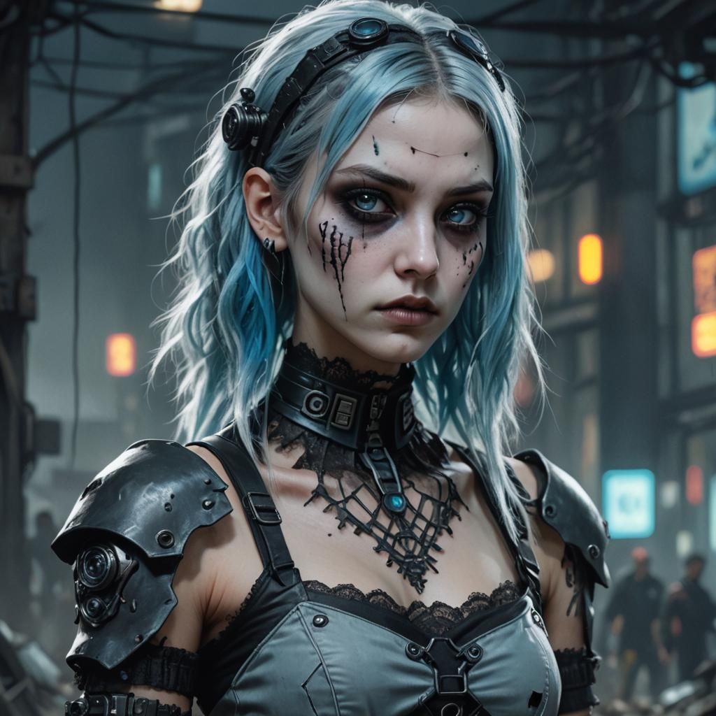 Goth Woman Portrait in Cyberpunk Style