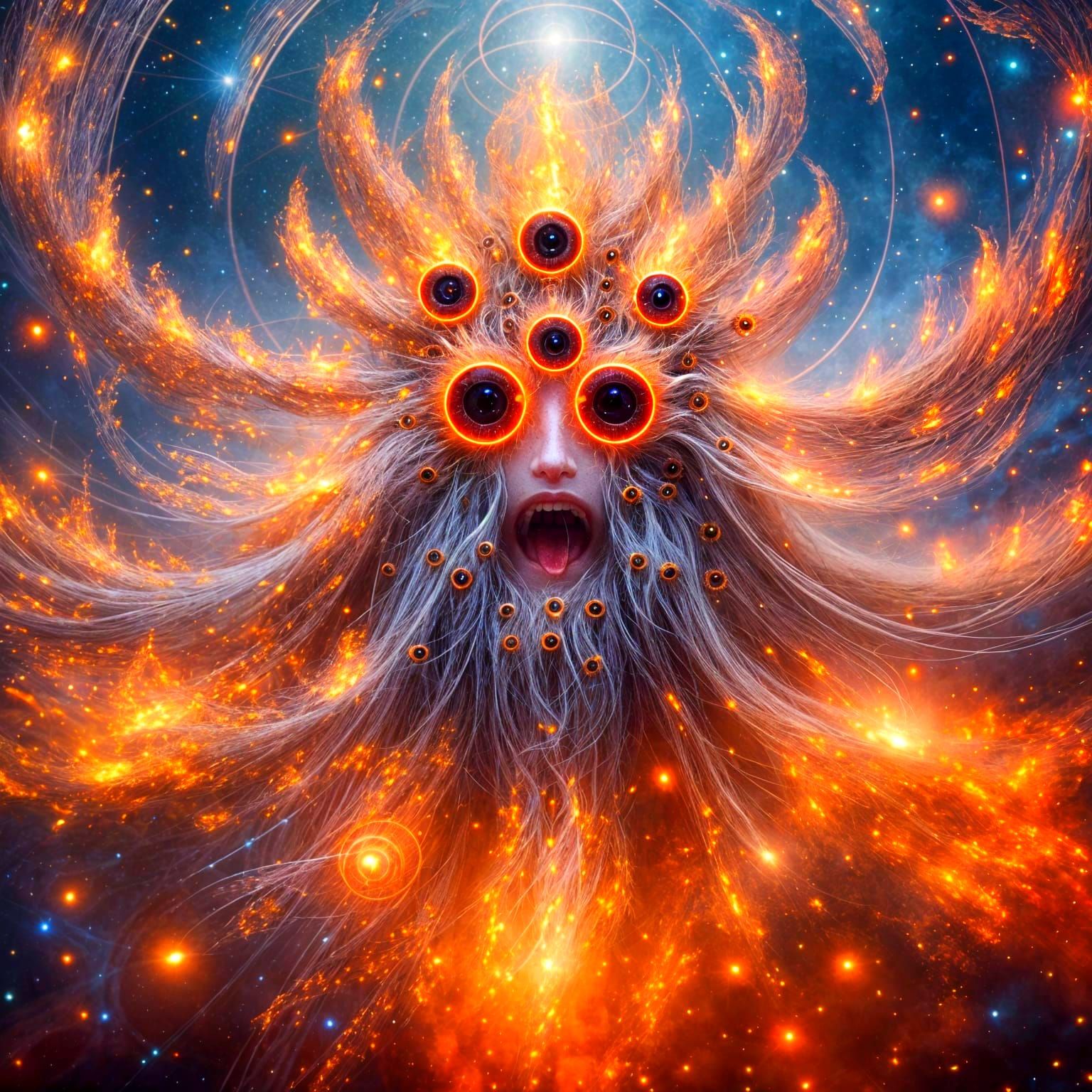 Hyperrealistic Ophanim in Ethereal Flames