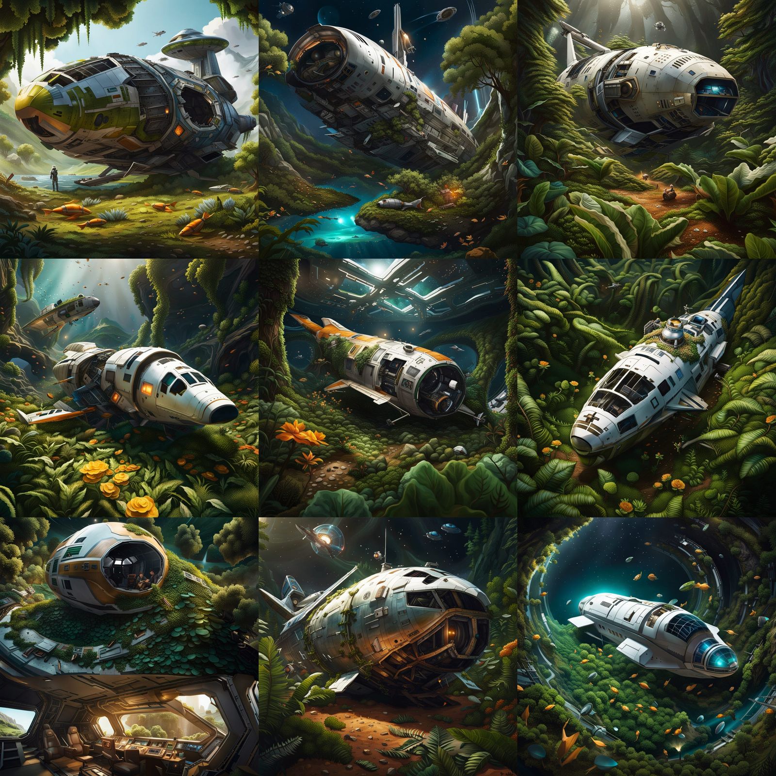 Crashed Spacecraft on Lush Alien Planet