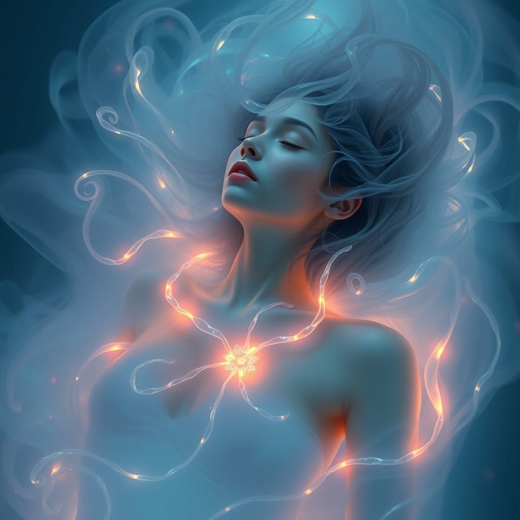 Serene yet Distant Figure in Ethereal Glow