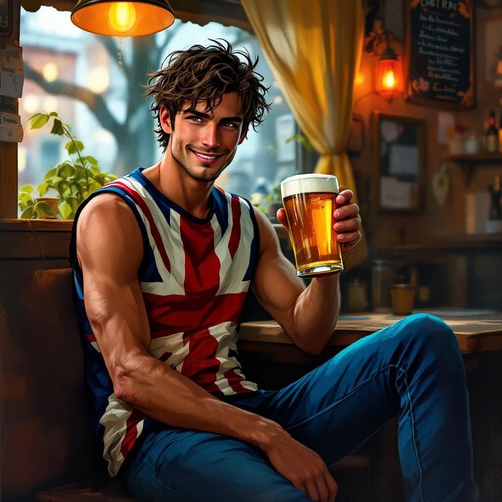 British Man Sipping Pint in Cozy Pub