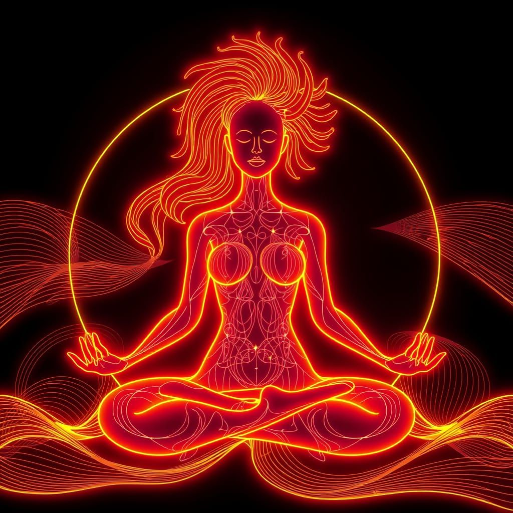 Ethereal Goddess in Neon Lines
