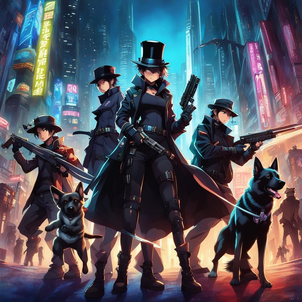 Cyberpunk Woman Defends Kids from Aliens