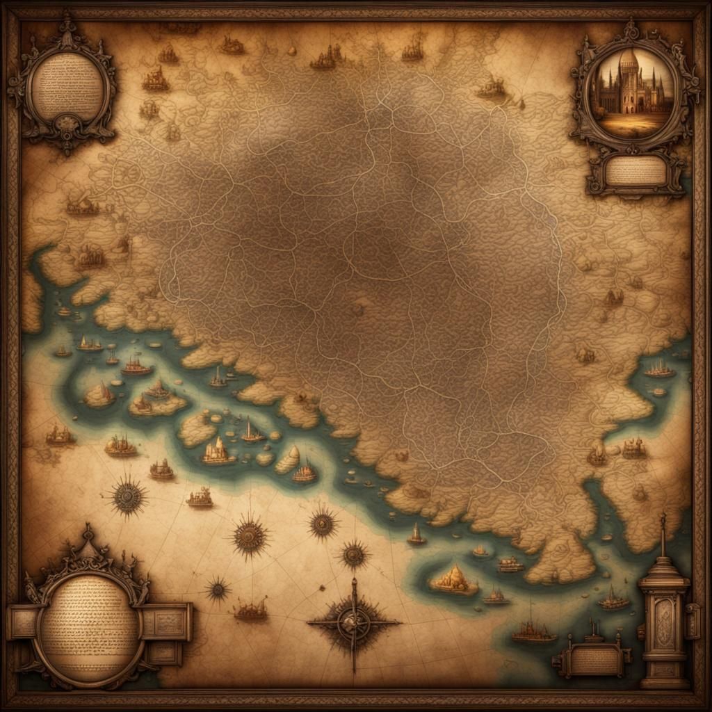Detailed Ancient Map of Utopia in HDR