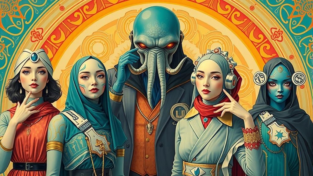 Steampunk Adventuring Party in Art Nouveau Style