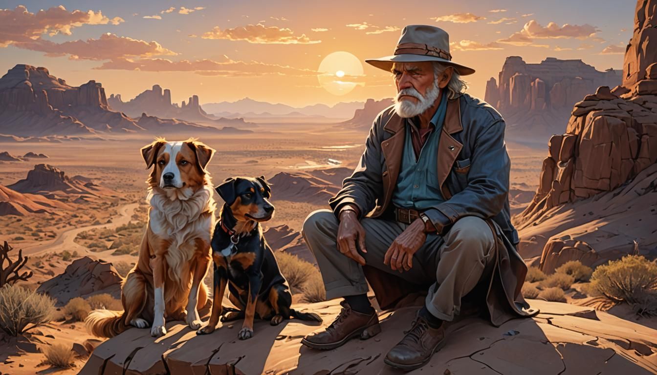 Grumpy Old Man at Sunset: Hyperrealistic Concept Art