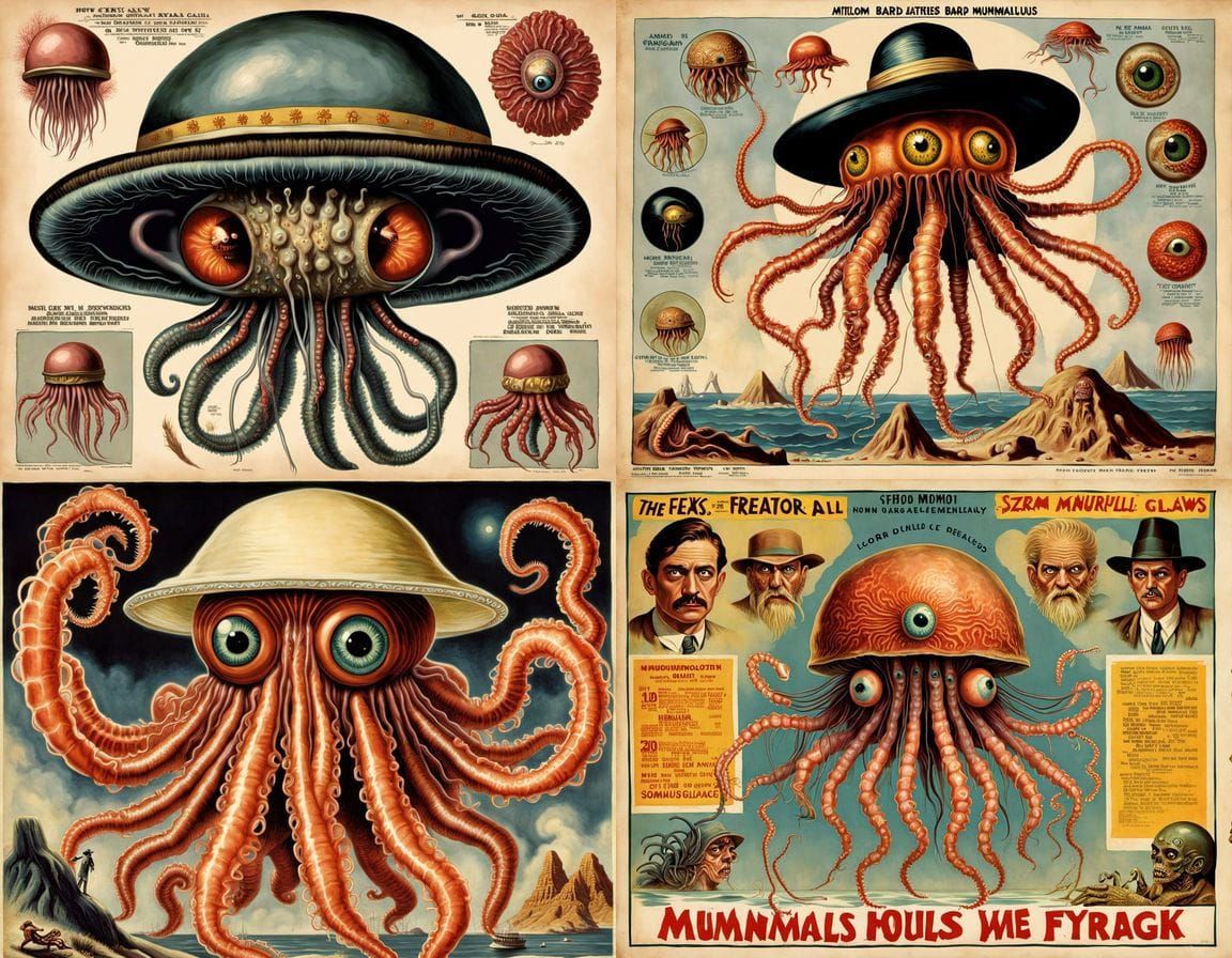 Bizarre Mutant Jellyfish Prawn: A 1930s Movie Poster