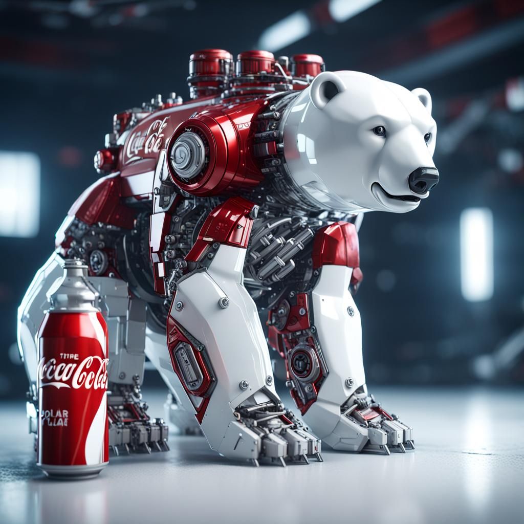 Coca Cola Polar Bear Held by Santa Claus Mech
