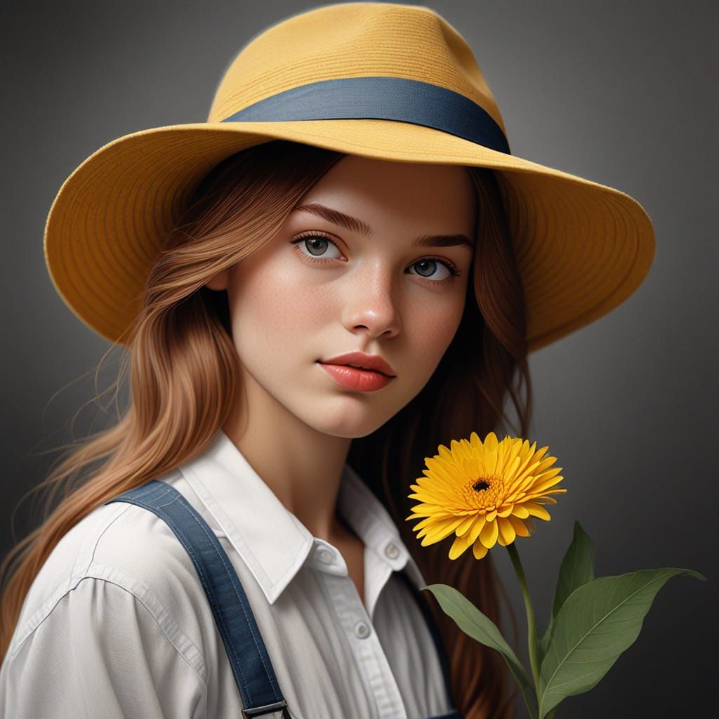 Detailed Pencil Sketch of Woman with Flower