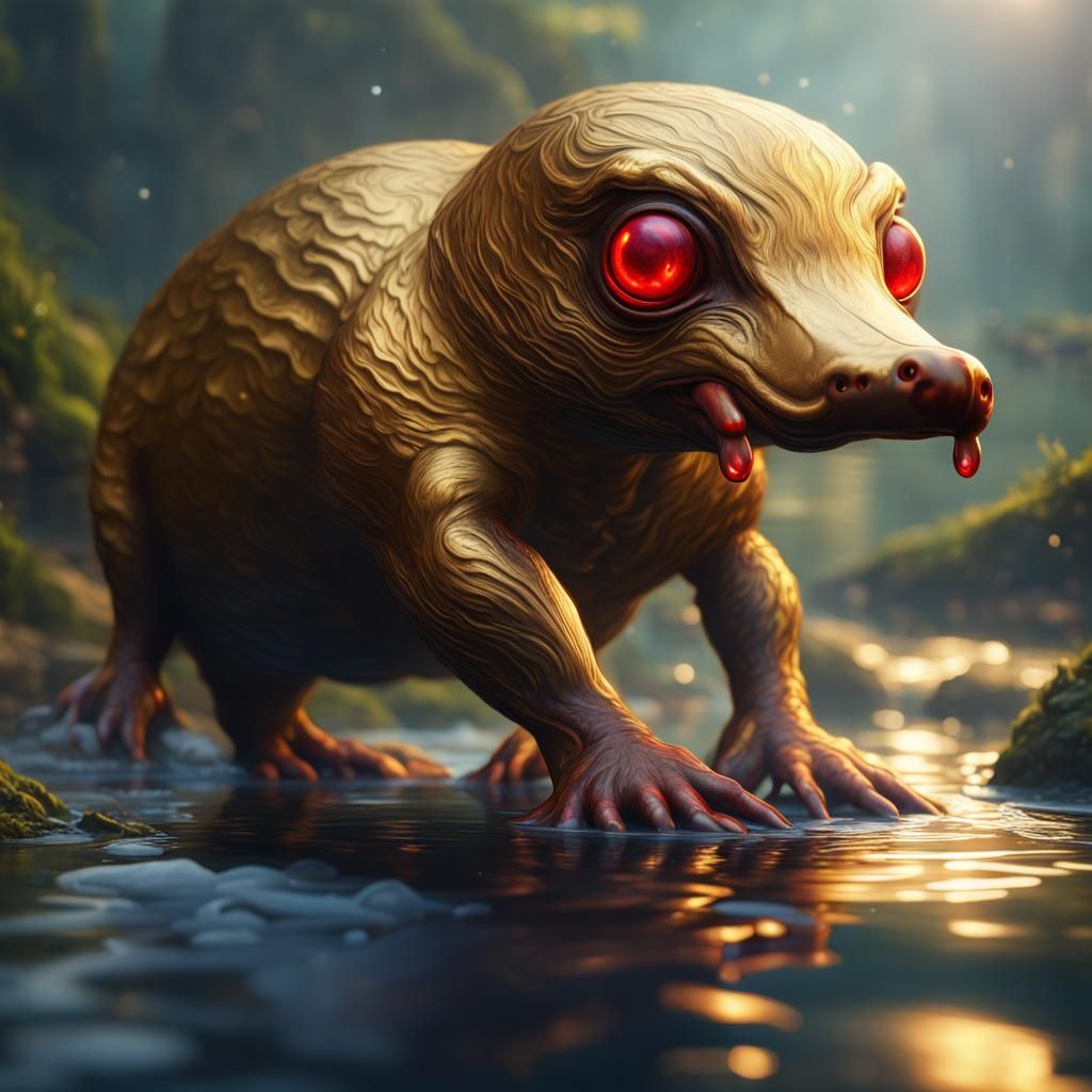 Golden Red-Eyed Platypus in Detailed Matte Painting