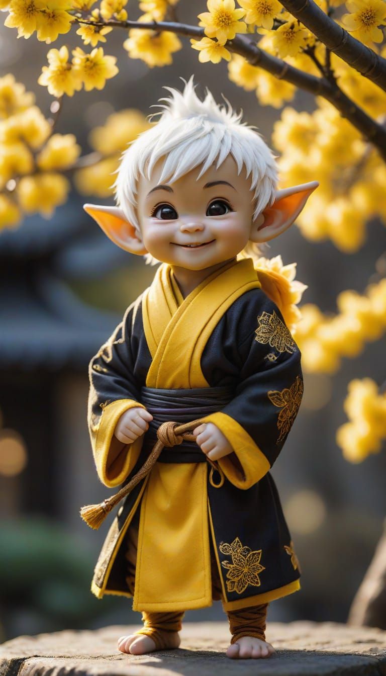 Miniature Samurai Elf in Blossom Glory