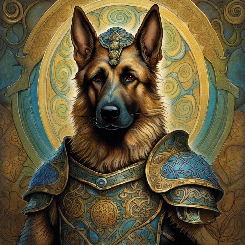 German Shepherd Warrior in Celtic Armor