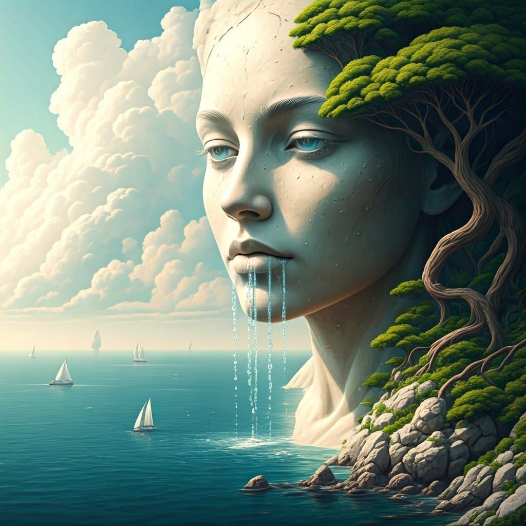 a colossal statue, sea goddess