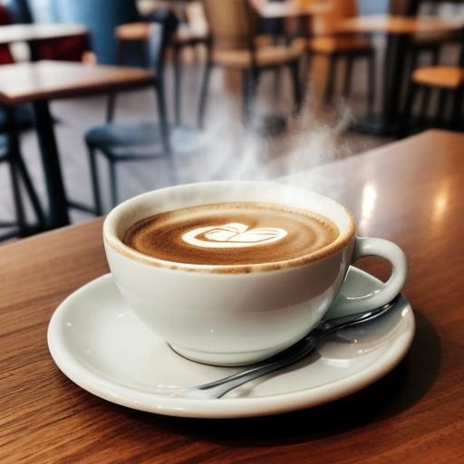 Cute Coffee Cup in Steaming Cafe Setting