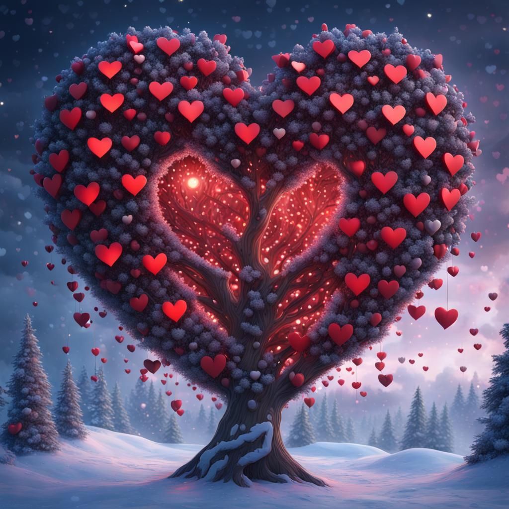 Heart Christmas Tree: Detailed Fantasy Art