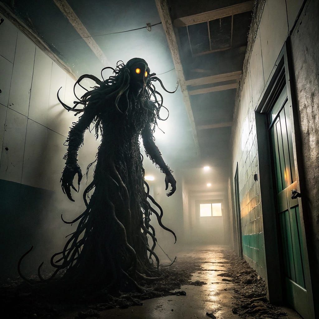 Twisted Tentacled Creature Emerges from Darkness