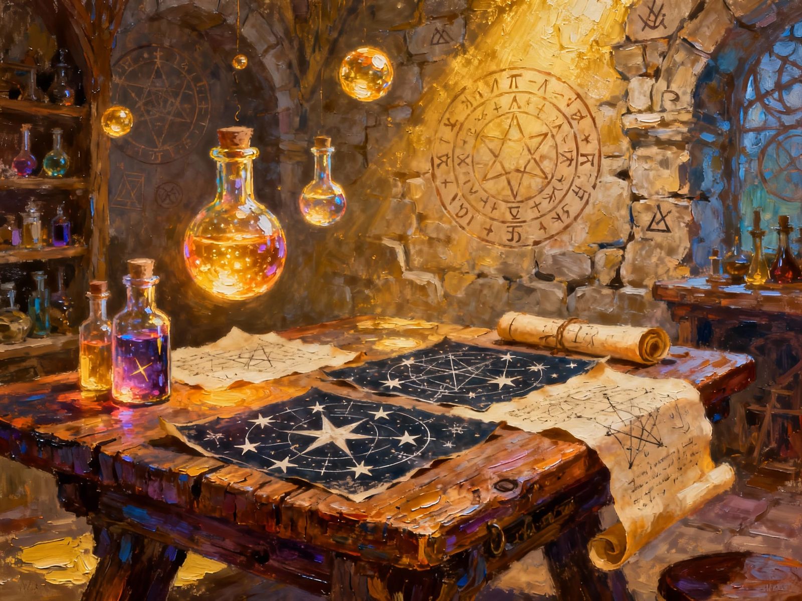 Magical Spell Tester Lab Interior as Impasto Painting
