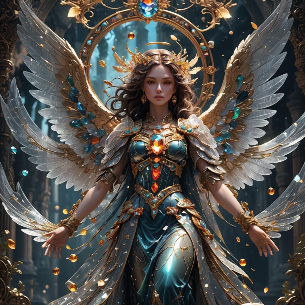 Translucent Bejeweled Angel in Detailed Matte Painting Style
