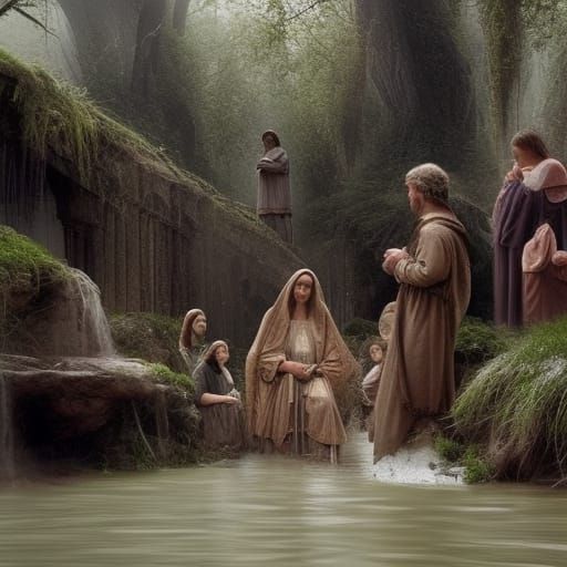 River Baptism: Religious Ceremony in Digital Painting