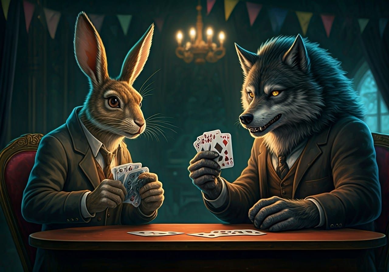 Jackalope, Werewolf, and Fishman Play Cards