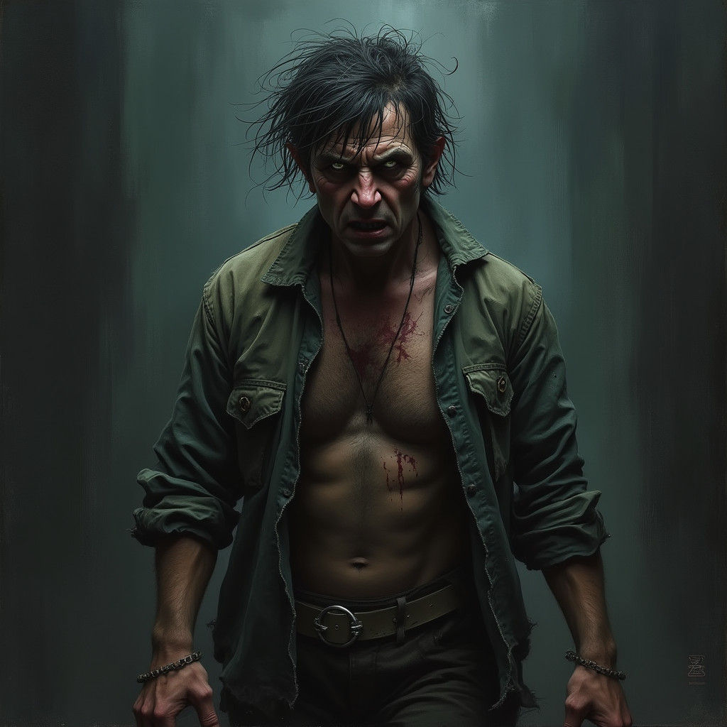 Menacing Figure in Gritty, Surreal Style