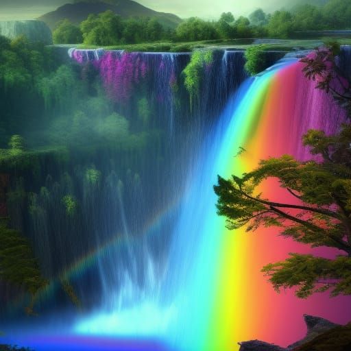 Rainbow Waterfall Fantasy Concept Art in Deep Color