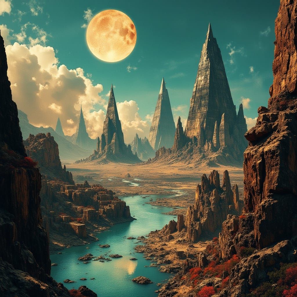 Afrofuturist Cityscape: Egyptian Pyramids & Cyberpunk Neon