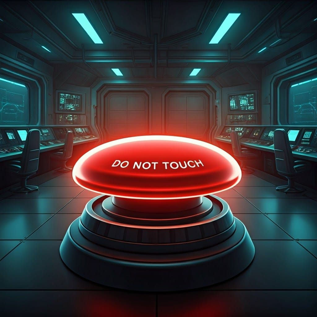 Glowing Red Button in a Futuristic Control Room