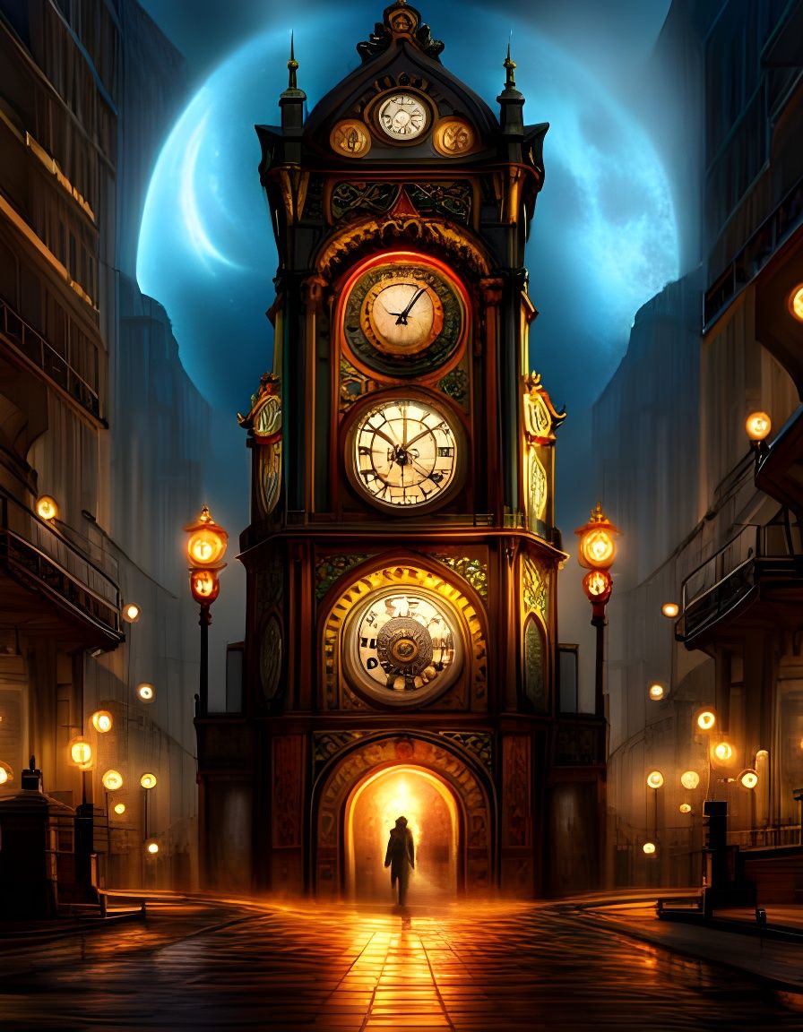 Steampunk Clock Tower: Detailed Digital Matte Painting