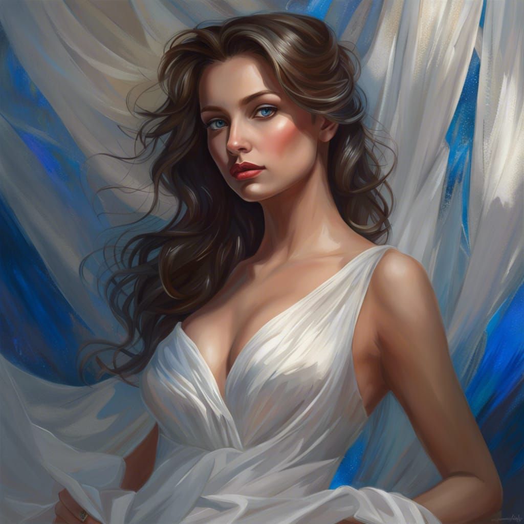 Beautiful Woman in White Gown: Mixed Media Art