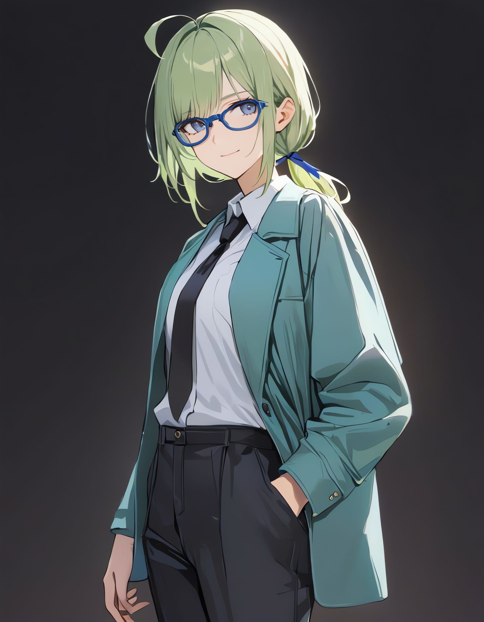 Girl with Green Hair in Aqua Trench Coat