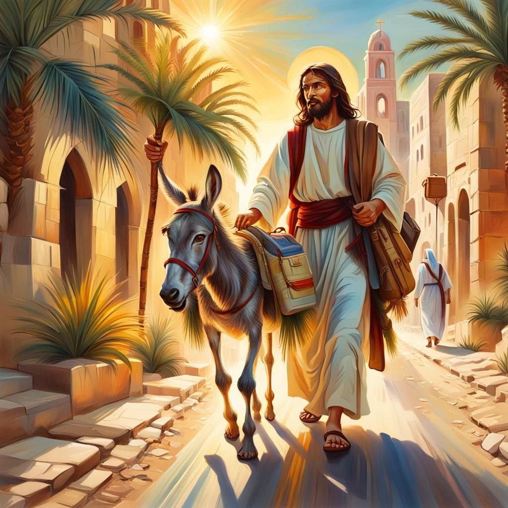Jesus Enters Jerusalem: Vibrant Oil Painting