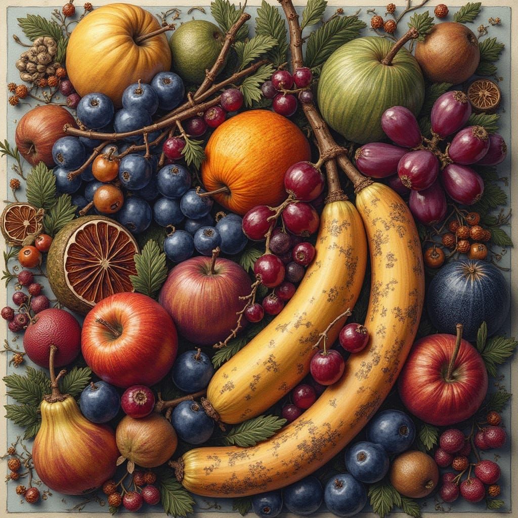 Dried Fruits in Engraving Style, Stylized Logo Art