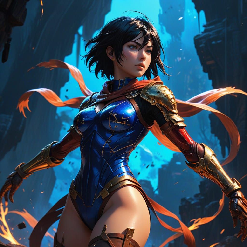 Anime Girl in Epic Manga Style with Golden Accents