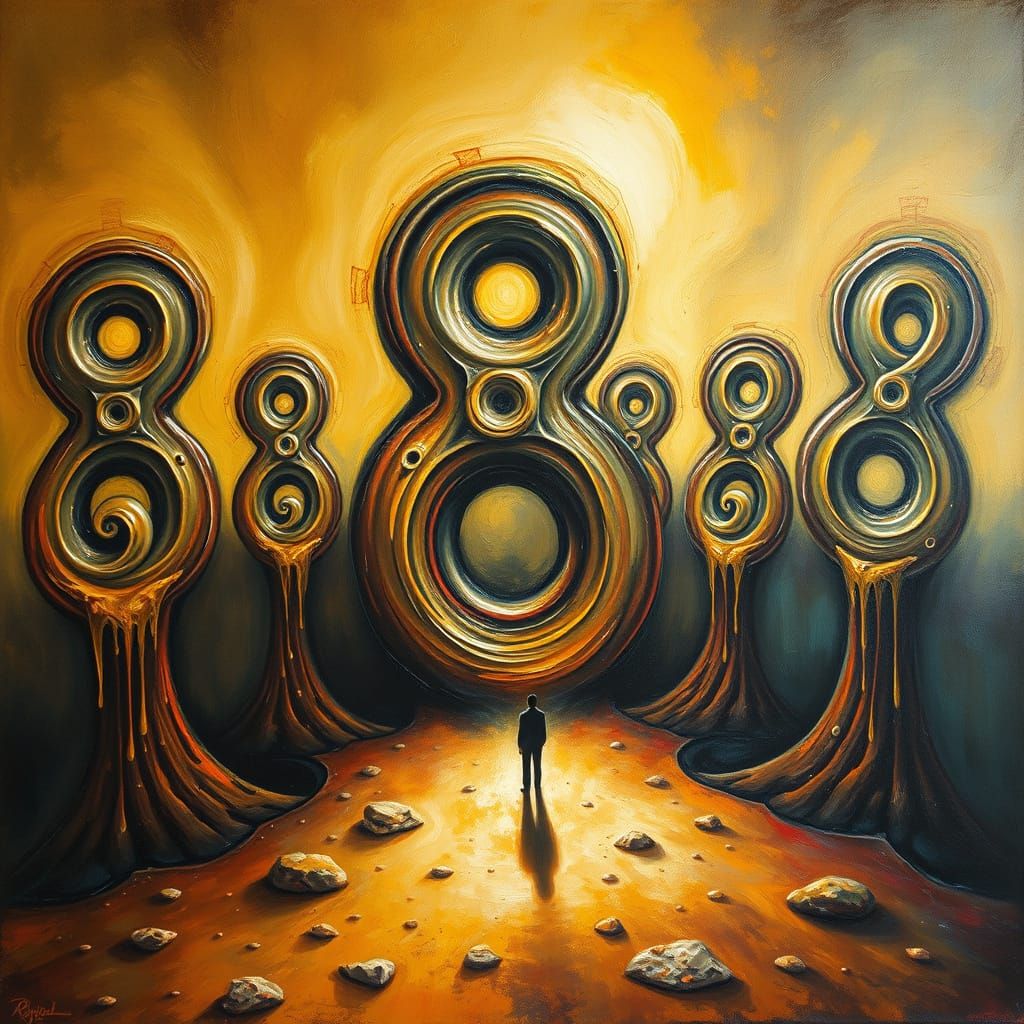 Surrealist Masterpiece: Lone Figure in Dreamlike Landscape w...