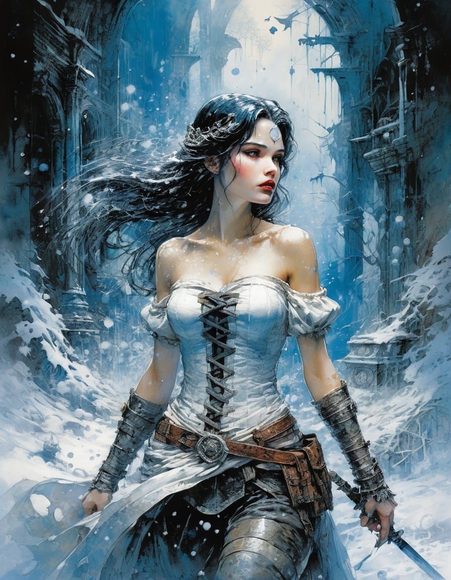 Snow White Abstract Art in Complementary Colors