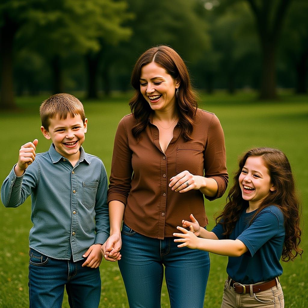 Happy Family in Lush Garden: Hyperrealistic Cinematic Style