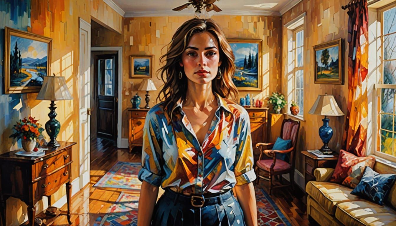 Surreal Oil Painting of a Woman in a Melting Dreamscape